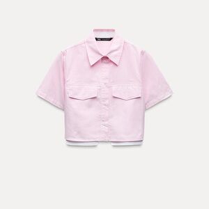 🎀💕Zara pink and white striped crop poplin top. Brand new with tags. Size S.